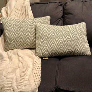 Chevron Green & Cream Lumbar Accent Pillows (2)